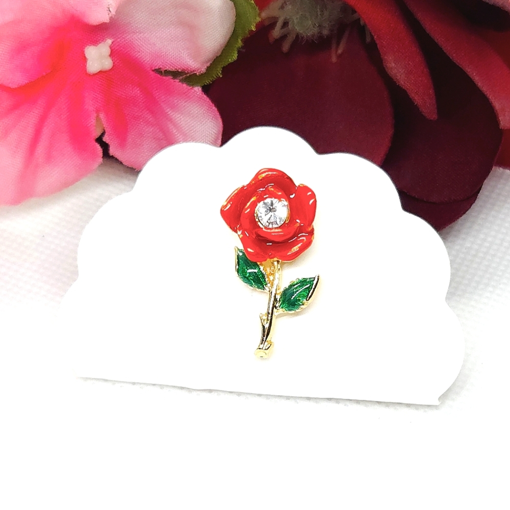 Red Crystal with Crystal Pin Lapel or Tie Pin